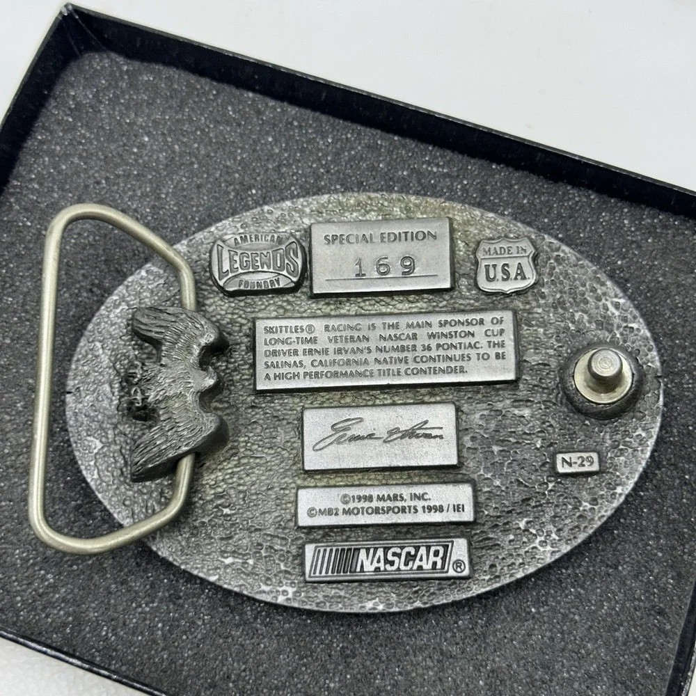 VTG‎ 1998 Ernie Irvan 36 Skittles NASCAR Belt Buckle NOS New In Box Pewter Resin